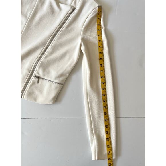 Armani Exchange Moto Jacket Women M Cream White Full Zipper Cropped Office - Picture 6 of 8